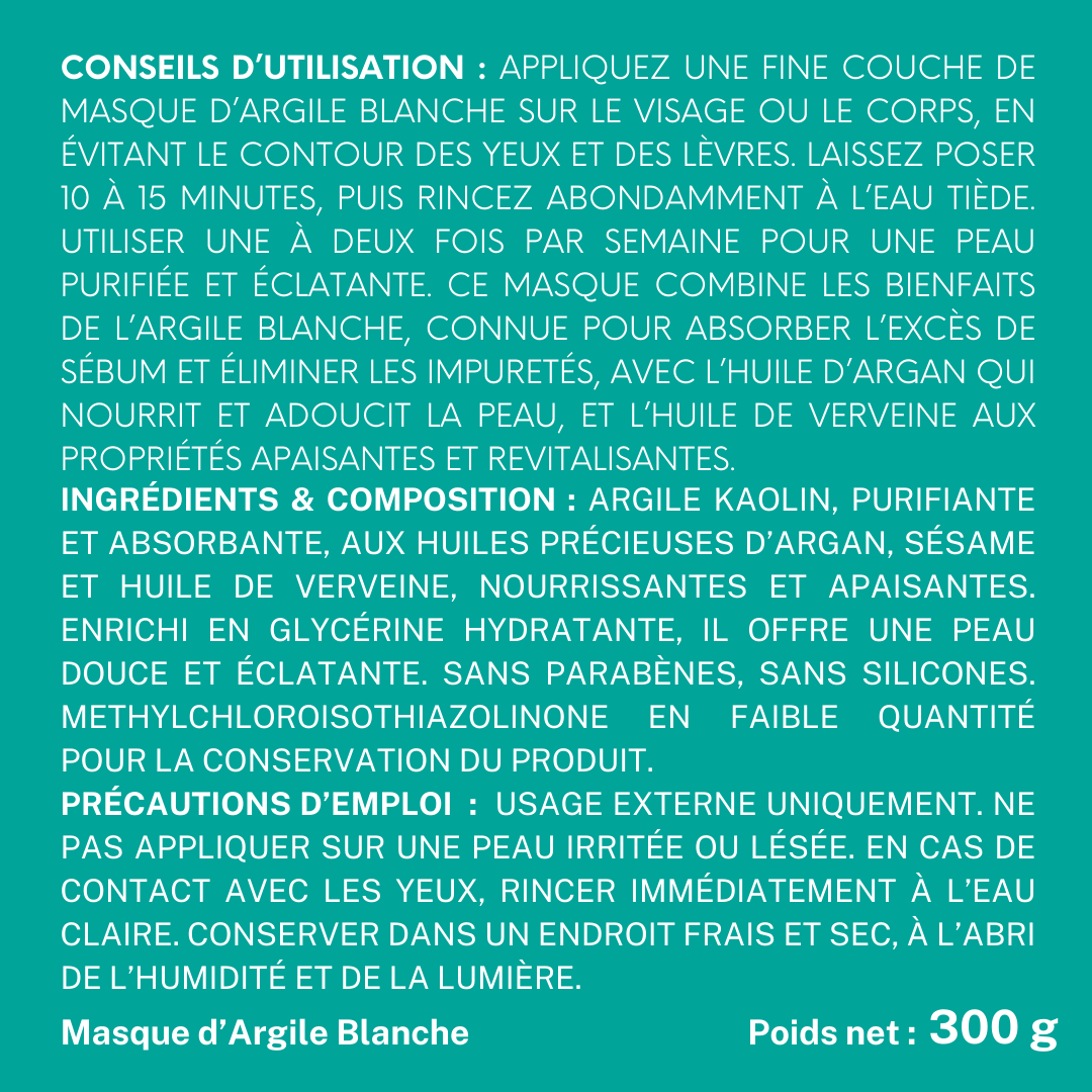 Masque Argile Blanche Hydratant