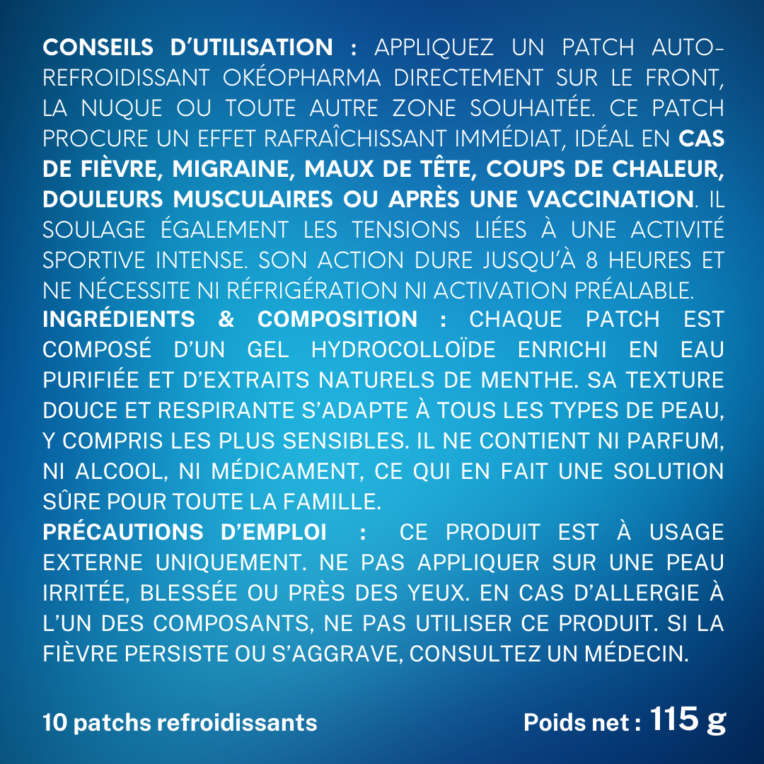 Patchs Refroidissants pour fièvre et migraine